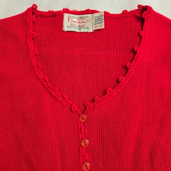 Kimlon Vintage 60s 70s Womens Cottage Red Button-Up Knit Vest w/ Ruffled Trim L - Picture 2 of 10